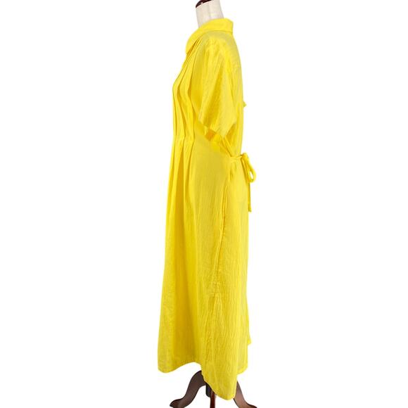 Vtg 80s 90s Two Potato Button Down Tie Back Short Sleeve Maxi Dress L Yellow NOS - Picture 5 of 16